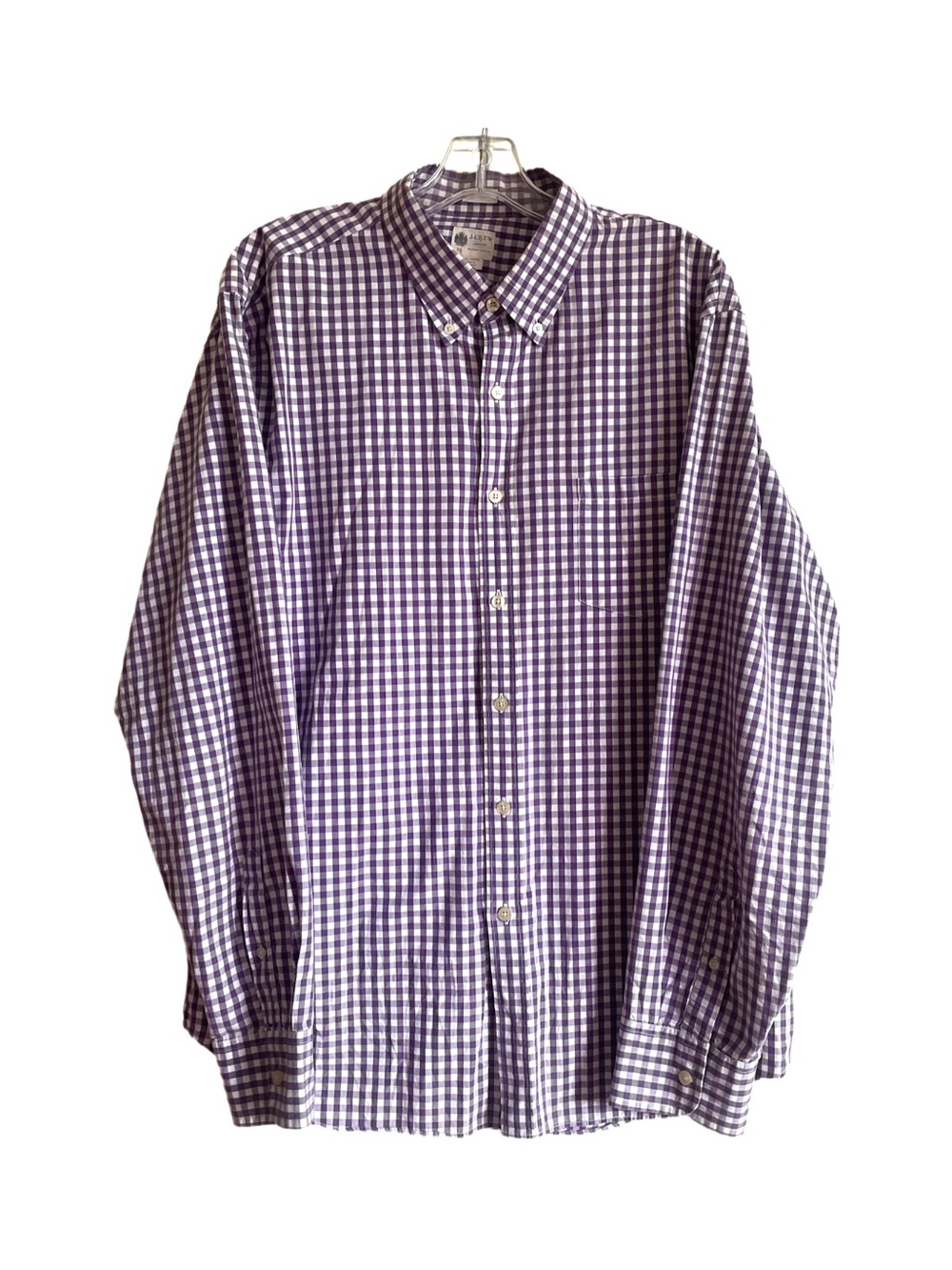 J. Crew Men's Purple and White Gingham Button-Down Shirt